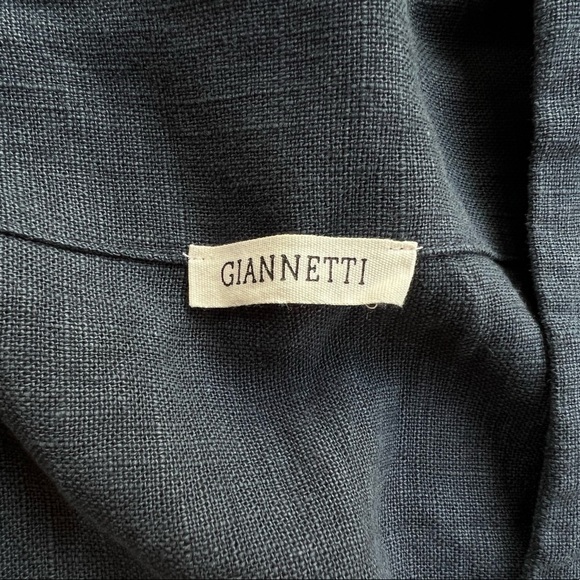 100% linen navy easy dress - long sleeve with pockets - raw hem with slits - Picture 8 of 9